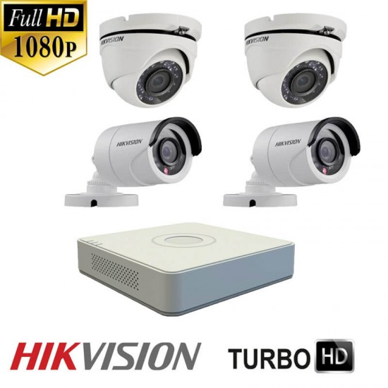 Система за видеонаблюдение с 2 булет + 2 куполни Full HD камери, IR 20m в комплект с 4-канален Full HD DVR Hikvision