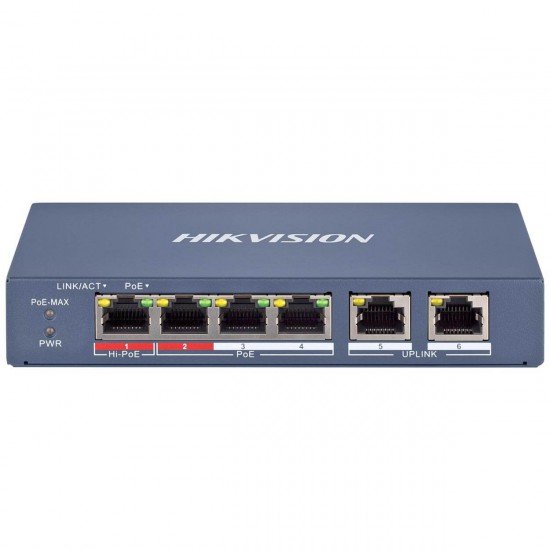 Smart PoE switch Hikvision DS-3E1106HP-EI, 6 порта Smart PoE switch Hikvision DS-3E1106HP-EI, 6 порта