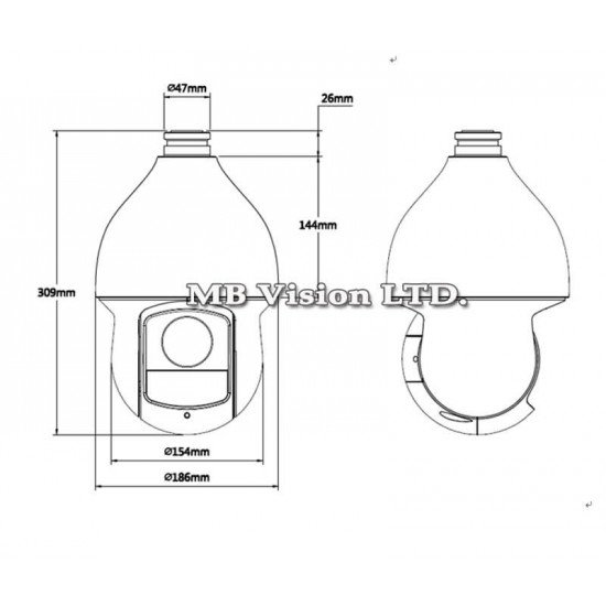 PTZ 1.3 MP IP куполна камера Dahua, 20х оптично, 16x цифрово увеличение, 100m IR - SD59120Т-HN